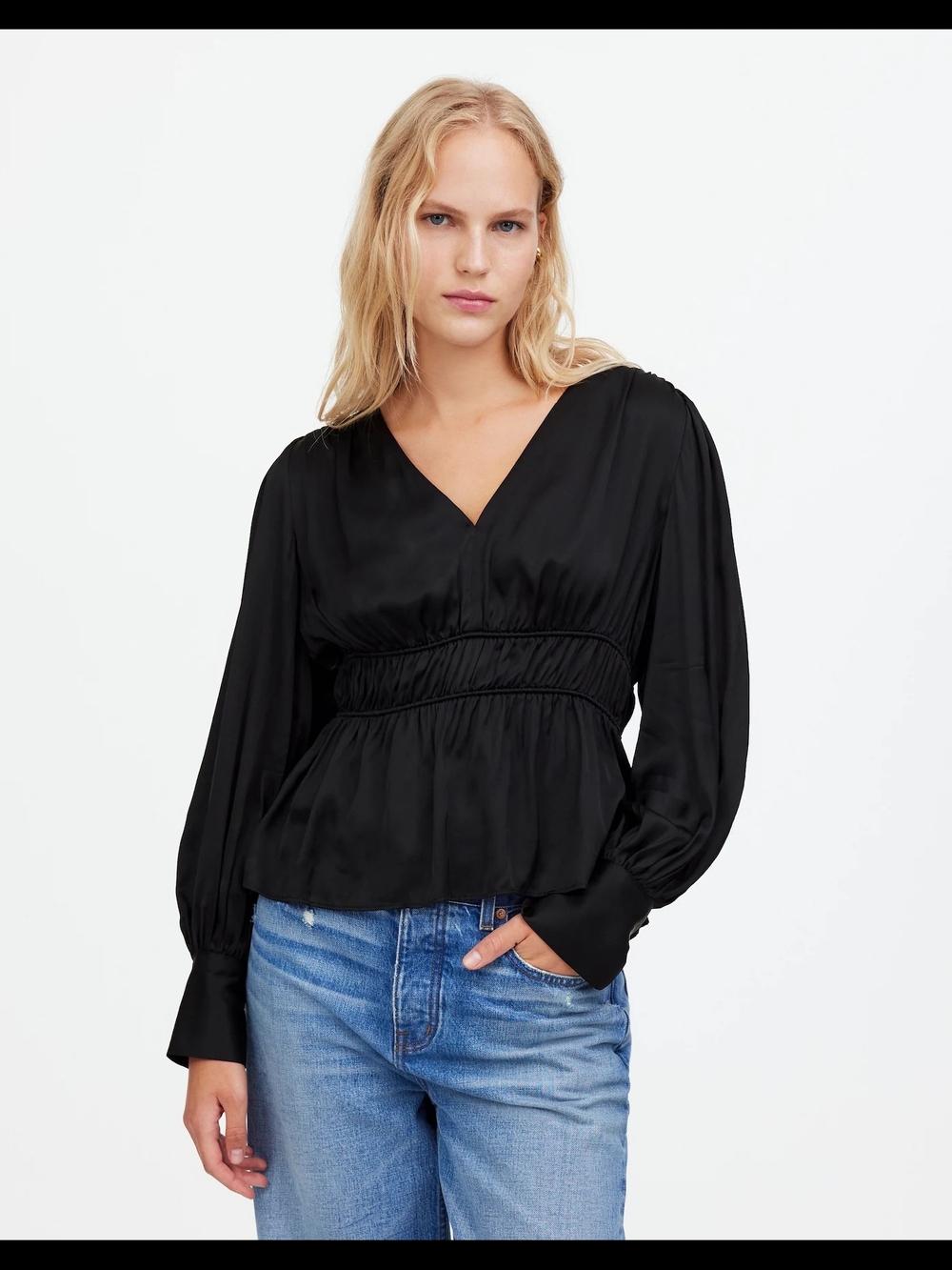 Torrid Peplum Satin Smocked Waist Top Size 0 (L/12)